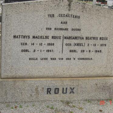 ROUX Matthys Magielse 1868-1947 &amp;  Margaretha Beatrix KRIEL 1878-1948