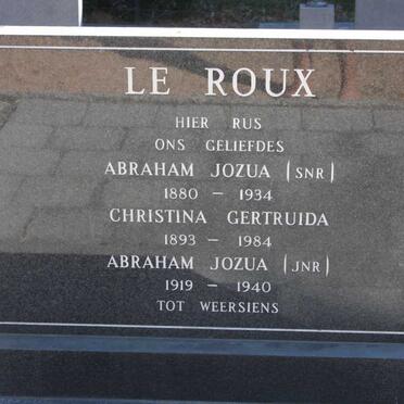 ROUX Abraham Jozua, le 1880-1934 & Christina Gertruida 1893-1984 :: LE ROUX Abraham Jozua 1919-1940