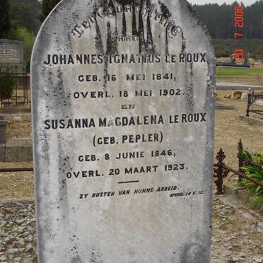 ROUX Johannes Ignatius, le 1841-1902 &amp; en Susanna Magdalena PEPLER 1846-1923