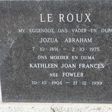 ROUX Jozua Abraham, le 1891-1975 &amp; Kathleen Joan Francis FOWLER 1906-1999