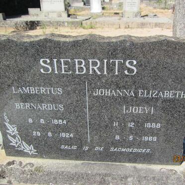 SIEBRITS Lambertus Bernardus 1884-1924 &amp; Johanna Elizabeth 1888-1969
