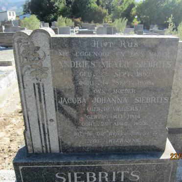 SIEBRITS Andries Meyer 1892-1950 &amp; Jacoba Johanna DE VILLIERS 1904-1953