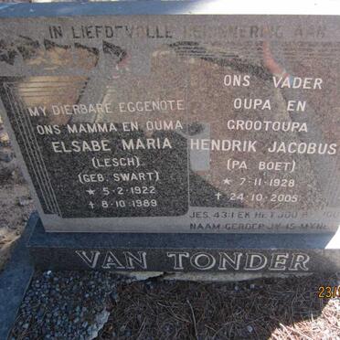 TONDER Hendrik Jacobus, van 1928-2005 &amp; Elsabe Maria SWART 1922-1989