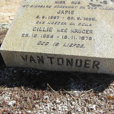 TONDER Japie, van  1897-1965 &amp; Cillie KRUGER 1895-1975