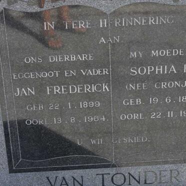 TONDER Jan Frederick, van 1899-1964 &amp; Sophia K. CRONJE 1898-1980