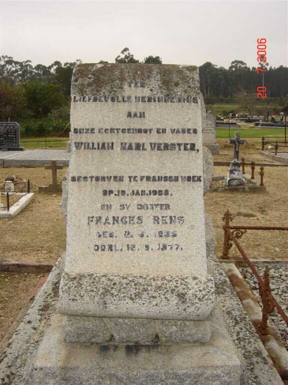 VERSTER William Karl -1958:: RENS Frances nee VERSTER 1935-1977