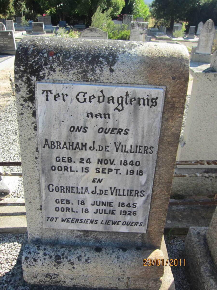 VILLIERS Abraham J., de 1840-1918 &amp; Cornelia J. 1845-1926