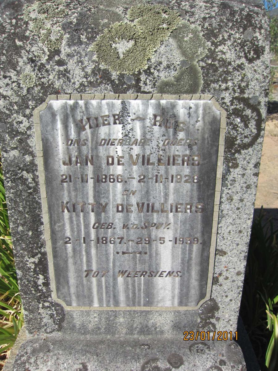 VILLIERS Jan, de 1866-1928 &amp; Kitty V.D. SPUY 1867-1939