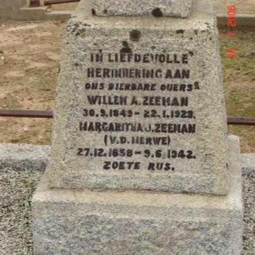 ZEEMAN Willem A. 1849-1923 &amp; Margaritha J. V.D. MERWE 1858-1942