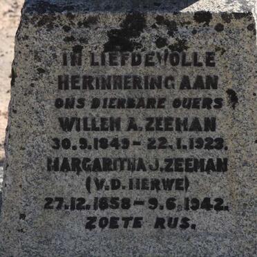 ZEEMAN Willem A. 1849-1923 &amp; Margaritha J. V.D. MERWE 1858-1942