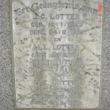 LOTTER J.C. 1835-1889 &amp; M.L. LE ROUX 1838-1932, LOTTER M.E. nee ZEEMAN 1800-1889