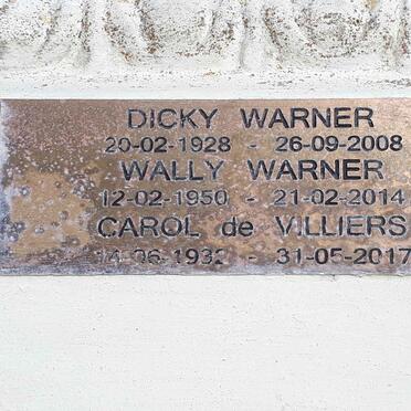 WARNER Dicky 1928-2008 :: WARNER Wally 1950-2014 :: DE VILLIERS Carol 1932-2017