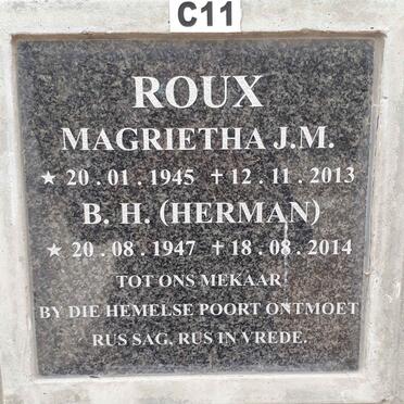 ROUX B.H. 1947-2014 &amp; Magrietha J.M. 1945-2013
