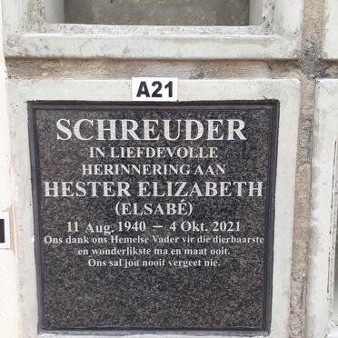 SCHREUDER Hester Elizabeth 1940-2021