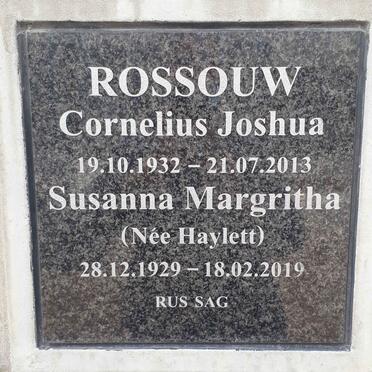 ROSSOUW Cornelius Joshua 1932-2013 &amp; Susanna Margritha HAYLETT 1929-2019
