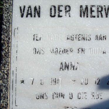 MERWE Anna, van der 1917-2001