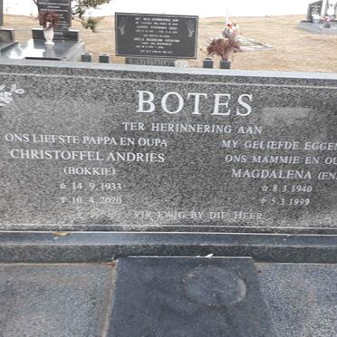 BOTES Christoffel Andries 1933-2020 &amp; Magdalena 1940-1999