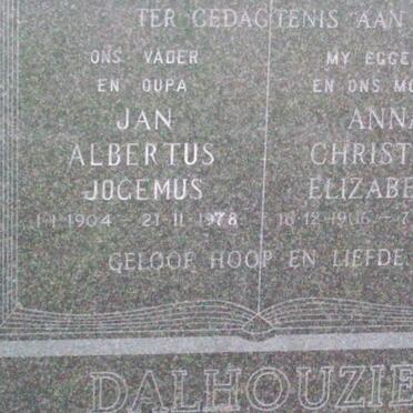 DALHOUZIE Jan Albertus Jogemus 1904-1978 &amp; Anna Christina Elizabeth 1906-1974