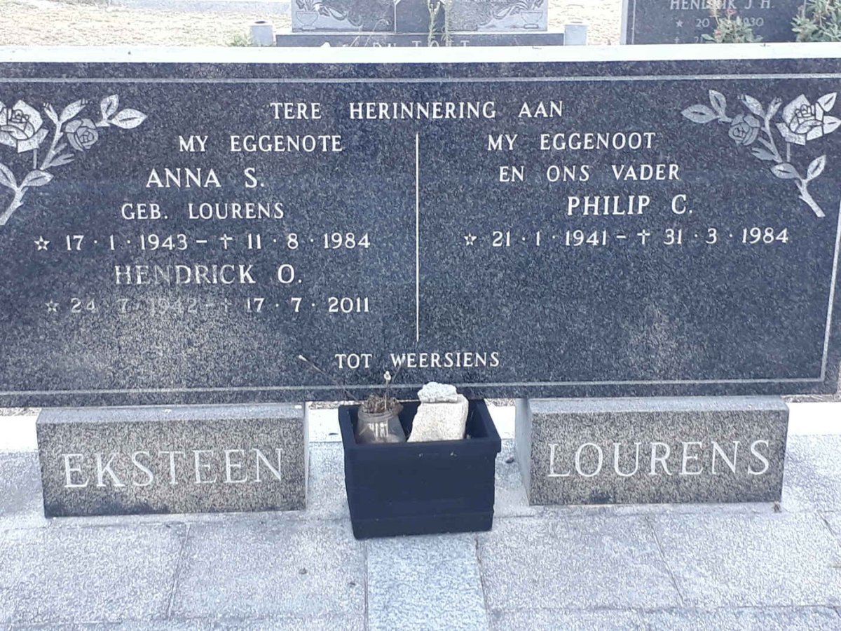 EKSTEEN Hendrik O. 1942-2011 &amp; Anna S. LOURENS 1943-1984 :: LOURENS Philip C. 1941-1984