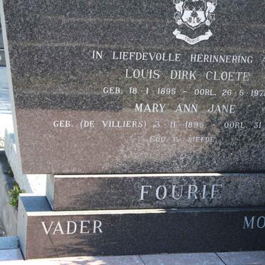 FOURIE Louis Dirk Cloete 1895-1971 &amp; Mary Ann Jane nee DE VILLIERS 1895-1974