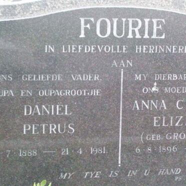 FOURIE Daniel Petrus 1888-1981 &amp; Anna Christina Elizabeth nee GROENEWALD 1896-1967