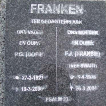 FRANKEN P.G. 1921-2000 &amp; F.J. nee SWART 1926-2004