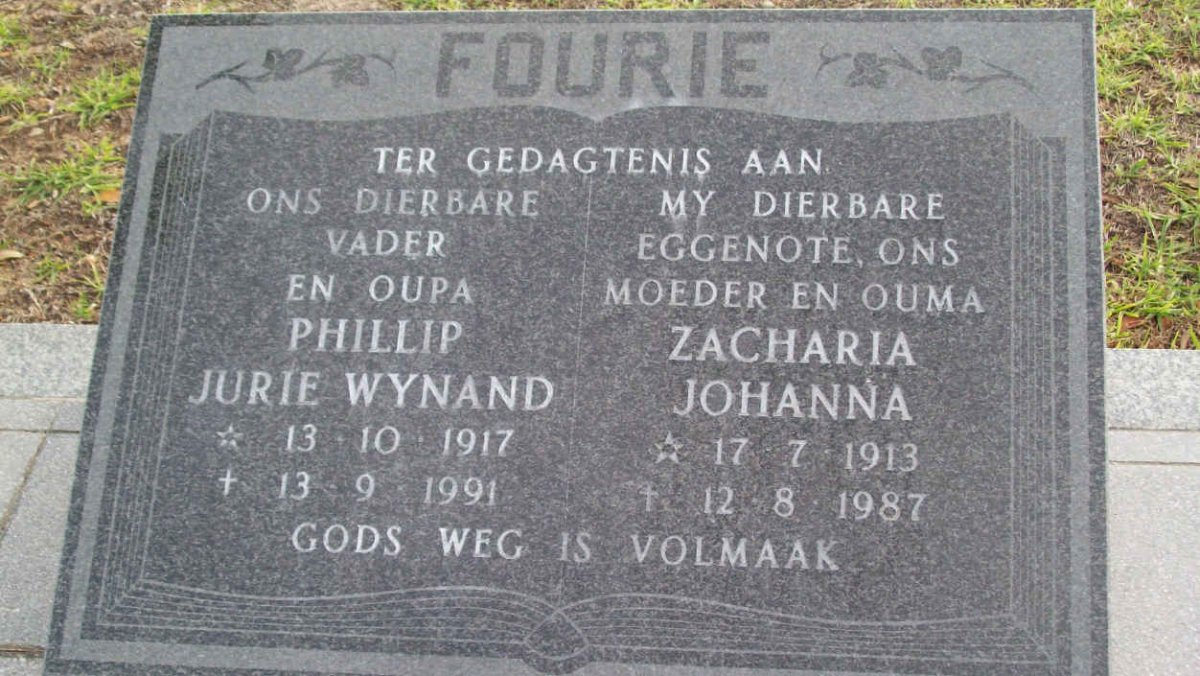 FOURIE Phillip Jurie Wynand 1917-1991 &amp; Zacharia Johanna 1913-1987