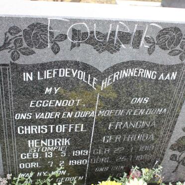FOURIE Christoffel Hendrik 1919-1980 &amp; Francina Gertruida 1919-1983