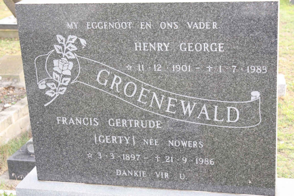 GROENEWALD Henry George 1901-1983 &amp; Francis Gertrude NOWERS 1897-1986