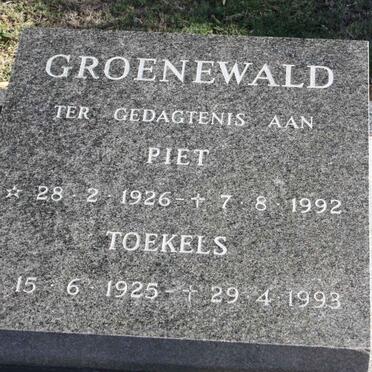 GROENEWALD Piet 1926-1992 &amp; Toekels 1925-1993