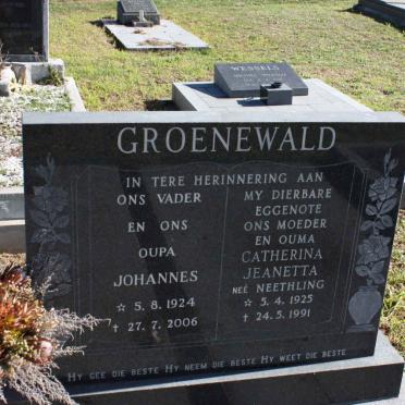 GROENEWALD Johannes 1924-2006 &amp; Catherina Jeanetta NEETHLING 1925-1991