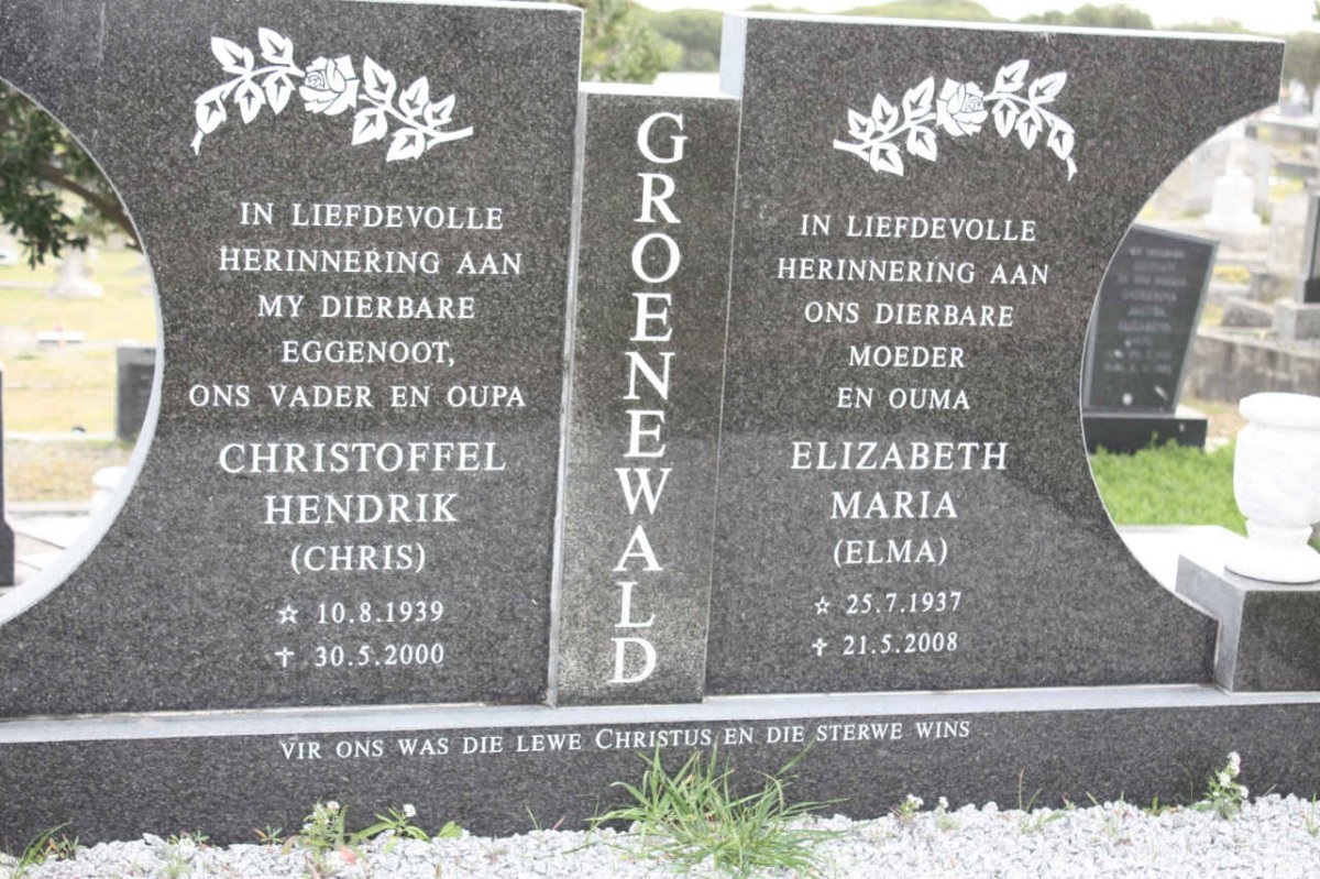 GROENEWALD Christoffel Hendrik 1939-2000 &amp; Elizabeth Maria 1937-2008