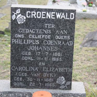 GROENEWALD Phillipus Coenraad Johannes 1881-1955 &amp; Carolina Elizabeth VAN DYK 1881-1965