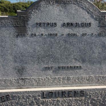 LOURENS Petrus Arnoldus 1902-1960 &amp; J.P.M. nee MATTHEE 1914-1981