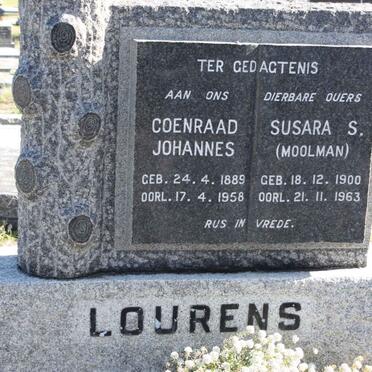 LOURENS Coenraad Johannes 1889-1958 &amp; Susara S. nee MOOLMAN 1900-1963