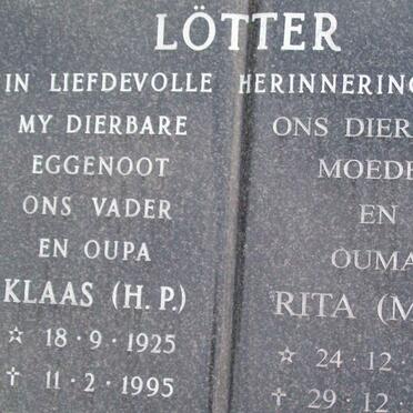LOTTER H.P. 1925-1995 &amp; M.J. 1932-2002