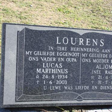 LOURENS Lucas Marthinus 1934-2003 &amp; Aljoma RADYN 1939-1995