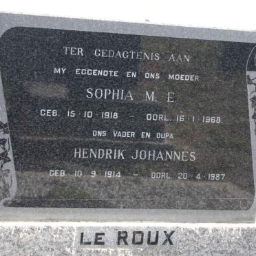 ROUX Hendrik Johannes, le 1914-1987 &amp; Sophia M.E. 1918-1968