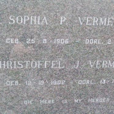 VERMEULEN Christoffel J. 1902-1979 &amp; Sophia P. 1906-1971