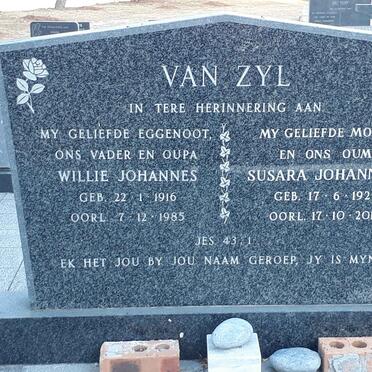ZYL Willie Johannes, van 1916-1985 &amp; Susara Johanna M. 1923-2014