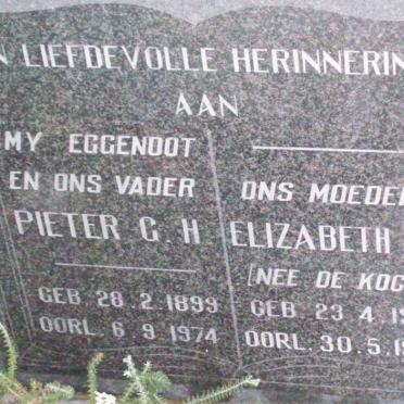 ? Pieter G.H 1899-1974 &amp; Elizabeth E. J. nee DE KOCK 1905-1987