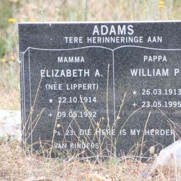 ADAMS William P. 1913-1995 & Elizabeth A. LIPPERT 1914-1992