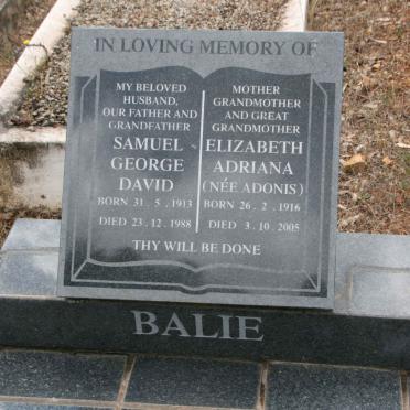 BALIE Samuel George David 1913-1988 & Elizabeth Adriana ADONIS 1916-2005