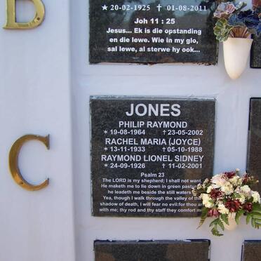 JONES Raymond Lionel Sidney 1926-2001 &amp; Rachel Maria 1933-1988 :: JONES Philip Raymond 1964-2002