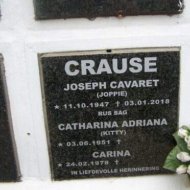 CRAUSE Joseph Cavaret 1947-2018 &amp; Catharina Adriana  1951- :: CRAUSE Carina 1978-