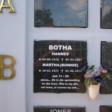 BOTHA Hannes 1924-2007 &amp; Martha 1925-2011