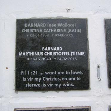 BARNARD Marthinus Christoffel 1940-2015 &amp; Christina Catharina WALLACE 1939-2009