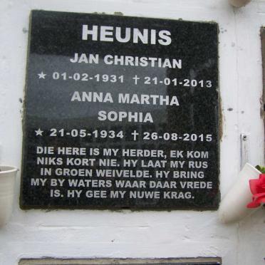 HEUNIS Jan Christian 1931-2013 &amp; Anna Maria Sophia 1934-2015