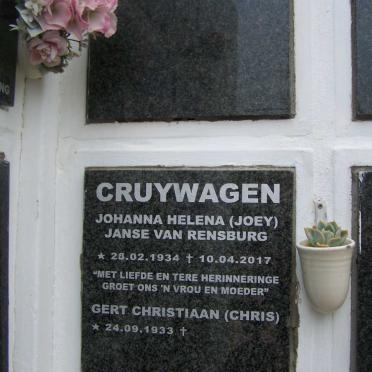 CRUYWAGEN Gert Christiaan 1933- &amp; Johanna Helena JANSE VAN RENSBURG 1934-2017