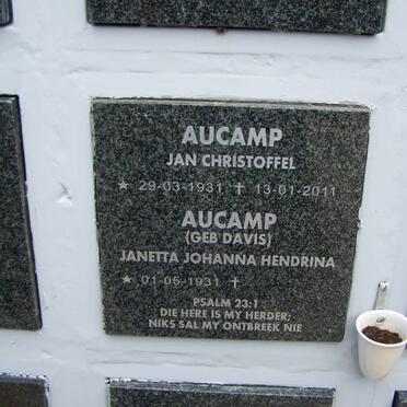 AUCAMP Jan Christoffel 1931-2011 &amp; Janetta Johanna Hendrina DAVIS 1931-